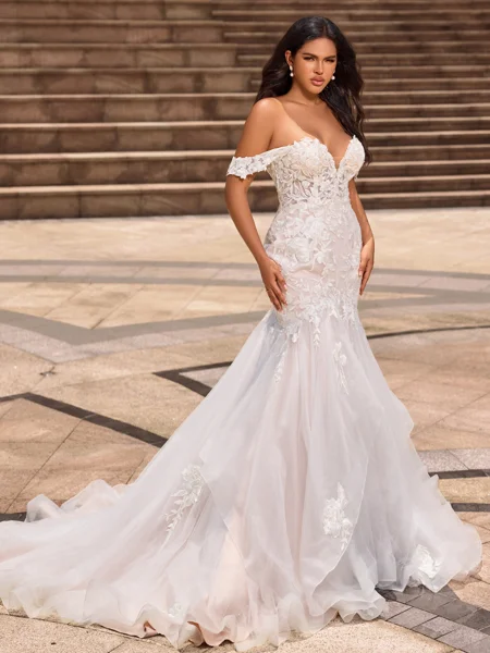 Trumpet/Mermaid Organza Off-the-Shoulder Sleeveless Chapel Train Wedding Dresses