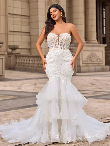 Trumpet/Mermaid Tulle Sweetheart Sleeveless Chapel Train Wedding Dresses