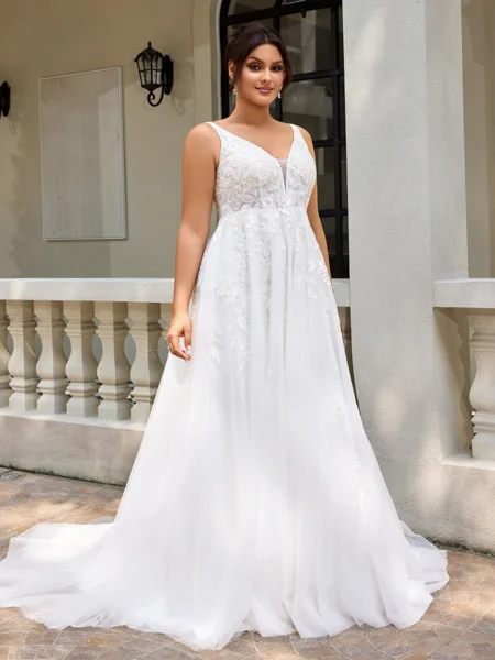 A-line V-neck Appliques...