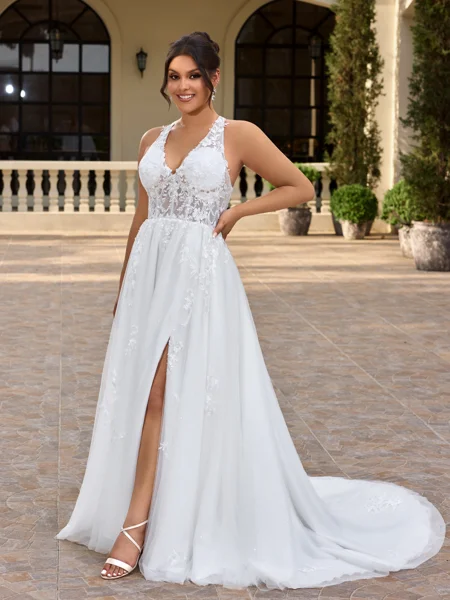 A-line V-neck Appliques...