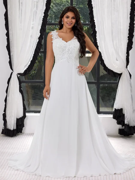 A-line V-neck Appliques...