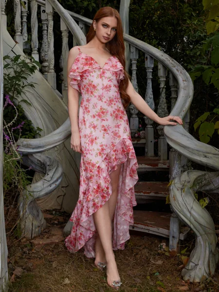 Sheath V-neck Cascading...