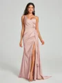 Sheath/Column One-Shoulder Floor-Length Sleeveless Silk Like Satin Bridesmaid Dress