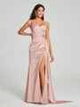 Sheath/Column One-Shoulder Floor-Length Sleeveless Silk Like Satin Bridesmaid Dress