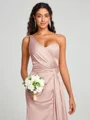 Sheath/Column One-Shoulder Floor-Length Sleeveless Silk Like Satin Bridesmaid Dress