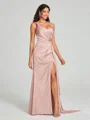Sheath/Column One-Shoulder Floor-Length Sleeveless Silk Like Satin Bridesmaid Dress