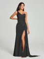 Sheath/Column One-Shoulder Floor-Length Sleeveless Silk Like Satin Bridesmaid Dress