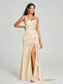 Sheath/Column One-Shoulder Floor-Length Sleeveless Silk Like Satin Bridesmaid Dress