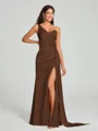 Sheath/Column One-Shoulder Floor-Length Sleeveless Silk Like Satin Bridesmaid Dress