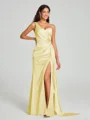 Sheath/Column One-Shoulder Floor-Length Sleeveless Silk Like Satin Bridesmaid Dress