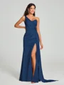 Sheath/Column One-Shoulder Floor-Length Sleeveless Silk Like Satin Bridesmaid Dress