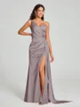 Sheath/Column One-Shoulder Floor-Length Sleeveless Silk Like Satin Bridesmaid Dress