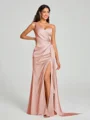 Sheath/Column One-Shoulder Floor-Length Sleeveless Silk Like Satin Bridesmaid Dress