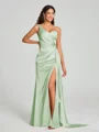 Sheath/Column One-Shoulder Floor-Length Sleeveless Silk Like Satin Bridesmaid Dress