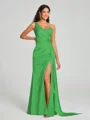 Sheath/Column One-Shoulder Floor-Length Sleeveless Silk Like Satin Bridesmaid Dress