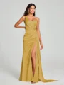 Sheath/Column One-Shoulder Floor-Length Sleeveless Silk Like Satin Bridesmaid Dress