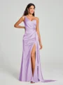 Sheath/Column One-Shoulder Floor-Length Sleeveless Silk Like Satin Bridesmaid Dress