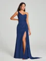 Sheath/Column One-Shoulder Floor-Length Sleeveless Silk Like Satin Bridesmaid Dress