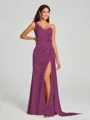 Sheath/Column One-Shoulder Floor-Length Sleeveless Silk Like Satin Bridesmaid Dress