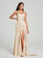 Sheath/Column One-Shoulder Floor-Length Sleeveless Silk Like Satin Bridesmaid Dress