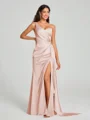Sheath/Column One-Shoulder Floor-Length Sleeveless Silk Like Satin Bridesmaid Dress