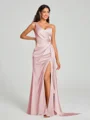 Sheath/Column One-Shoulder Floor-Length Sleeveless Silk Like Satin Bridesmaid Dress