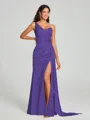 Sheath/Column One-Shoulder Floor-Length Sleeveless Silk Like Satin Bridesmaid Dress