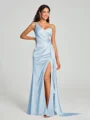 Sheath/Column One-Shoulder Floor-Length Sleeveless Silk Like Satin Bridesmaid Dress