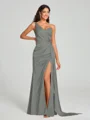 Sheath/Column One-Shoulder Floor-Length Sleeveless Silk Like Satin Bridesmaid Dress