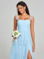 A-line/Princess Straps Floor-Length Sleeveless Tulle Bridesmaid Dress