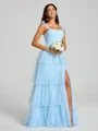 A-line/Princess Straps Floor-Length Sleeveless Tulle Bridesmaid Dress