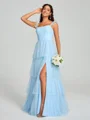 A-line/Princess Straps Floor-Length Sleeveless Tulle Bridesmaid Dress