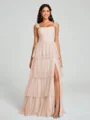 A-line/Princess Straps Floor-Length Sleeveless Tulle Bridesmaid Dress