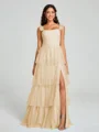 A-line/Princess Straps Floor-Length Sleeveless Tulle Bridesmaid Dress