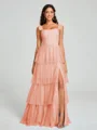 A-line/Princess Straps Floor-Length Sleeveless Tulle Bridesmaid Dress
