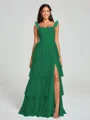A-line/Princess Straps Floor-Length Sleeveless Tulle Bridesmaid Dress