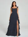 A-line/Princess Straps Floor-Length Sleeveless Tulle Bridesmaid Dress