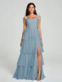 A-line/Princess Straps Floor-Length Sleeveless Tulle Bridesmaid Dress