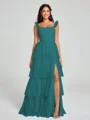 A-line/Princess Straps Floor-Length Sleeveless Tulle Bridesmaid Dress