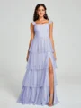 A-line/Princess Straps Floor-Length Sleeveless Tulle Bridesmaid Dress
