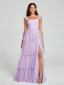 A-line/Princess Straps Floor-Length Sleeveless Tulle Bridesmaid Dress