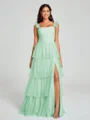 A-line/Princess Straps Floor-Length Sleeveless Tulle Bridesmaid Dress