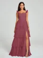 A-line/Princess Straps Floor-Length Sleeveless Tulle Bridesmaid Dress