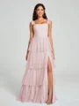 A-line/Princess Straps Floor-Length Sleeveless Tulle Bridesmaid Dress