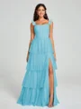A-line/Princess Straps Floor-Length Sleeveless Tulle Bridesmaid Dress