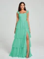 A-line/Princess Straps Floor-Length Sleeveless Tulle Bridesmaid Dress
