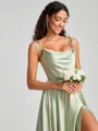 A-line/Princess Square Sweep Train Sleeveless Silk Like Satin Bridesmaid Dress