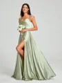A-line/Princess Square Sweep Train Sleeveless Silk Like Satin Bridesmaid Dress