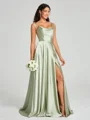 A-line/Princess Square Sweep Train Sleeveless Silk Like Satin Bridesmaid Dress