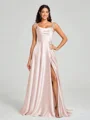 A-line/Princess Square Sweep Train Sleeveless Silk Like Satin Bridesmaid Dress